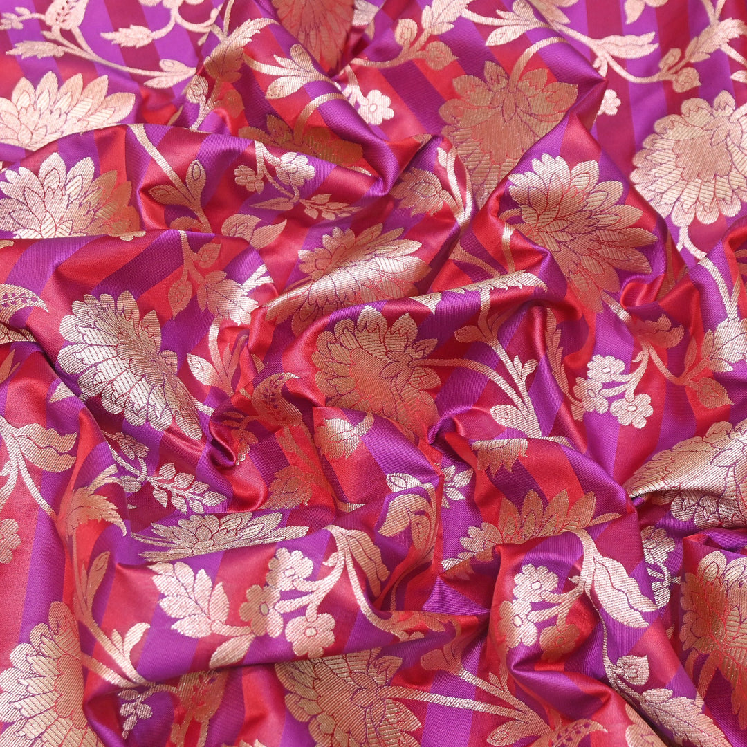 Premium Satin Stripe Zari Brocade Fabric | Heavy Luxury Zari Woven Designer Fabric | WFC250-08