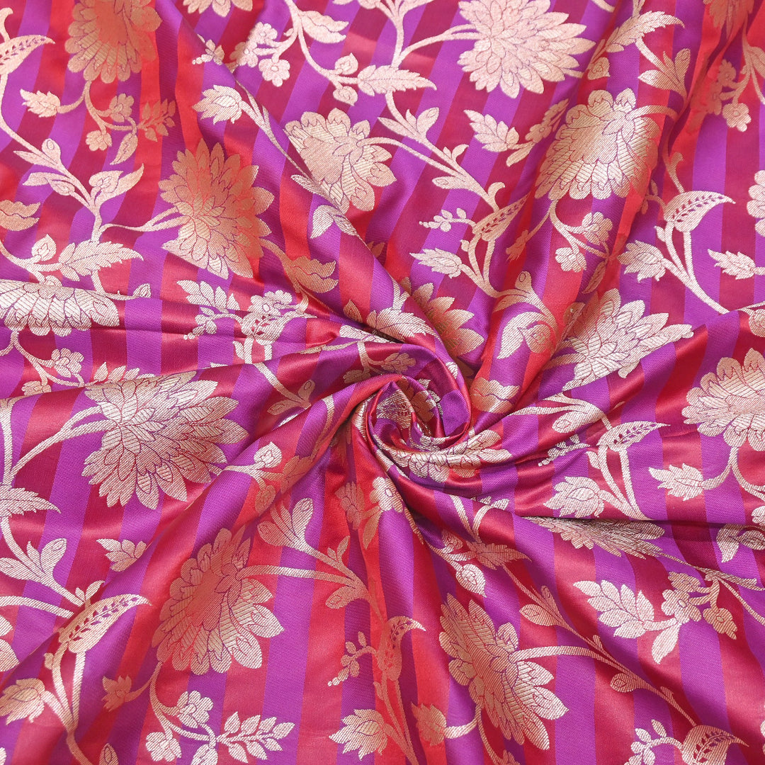 Premium Satin Stripe Zari Brocade Fabric | Heavy Luxury Zari Woven Designer Fabric | WFC250-08