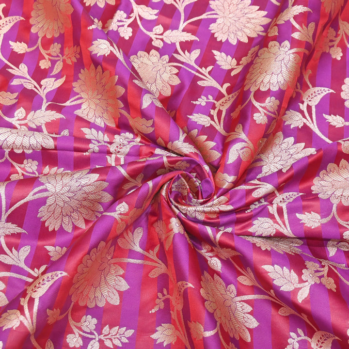 Premium Satin Stripe Zari Brocade Fabric | Heavy Luxury Zari Woven Designer Fabric | WFC250-08