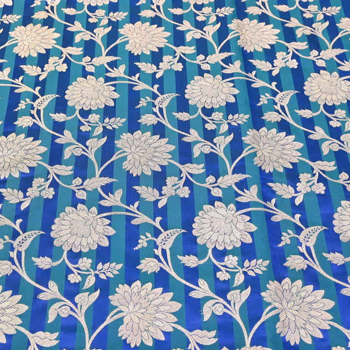 Premium Satin Stripe Zari Brocade Fabric | Heavy Luxury Zari Woven Designer Fabric | WFC250-09