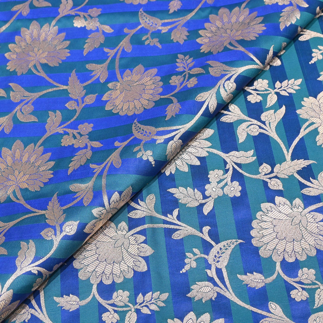 Premium Satin Stripe Zari Brocade Fabric | Heavy Luxury Zari Woven Designer Fabric | WFC250-09