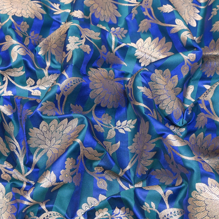 Premium Satin Stripe Zari Brocade Fabric | Heavy Luxury Zari Woven Designer Fabric | WFC250-09