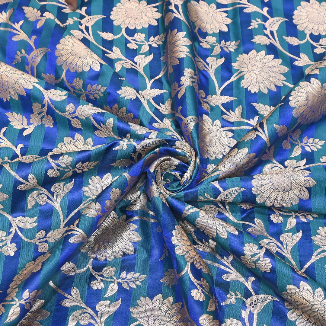 Premium Satin Stripe Zari Brocade Fabric | Heavy Luxury Zari Woven Designer Fabric | WFC250-09