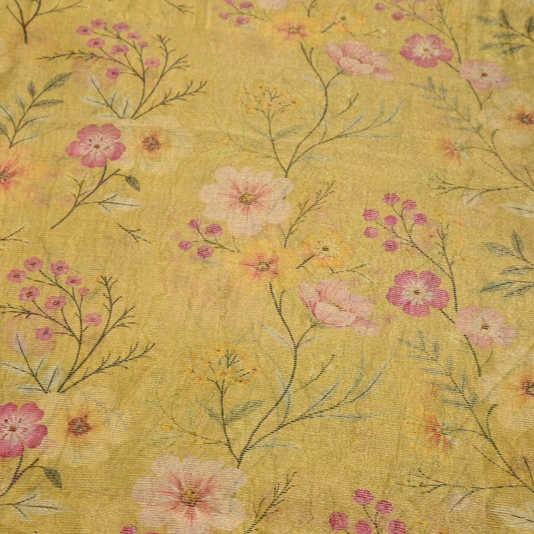 Floral Tissue Digital Print Zari Stripe Designer Fabric