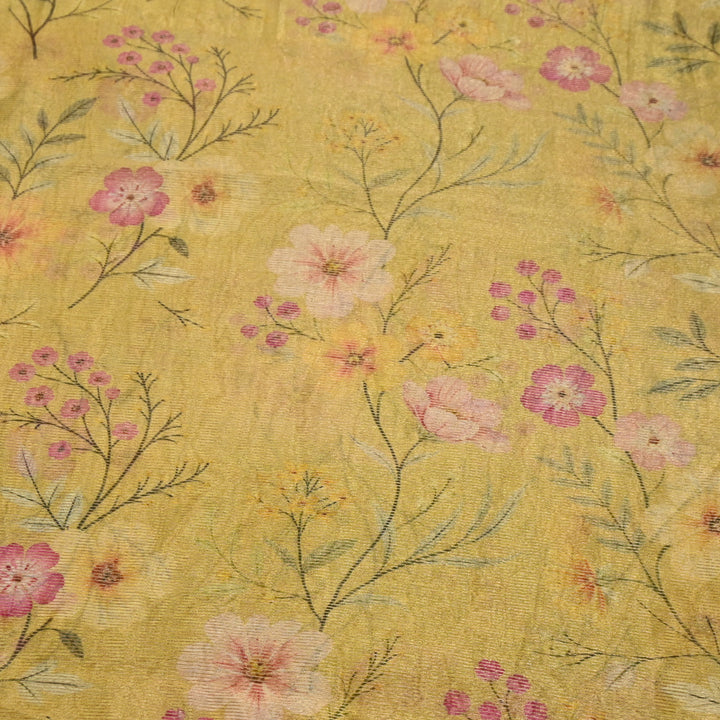 Floral Tissue Digital Print Zari Stripe Designer Fabric