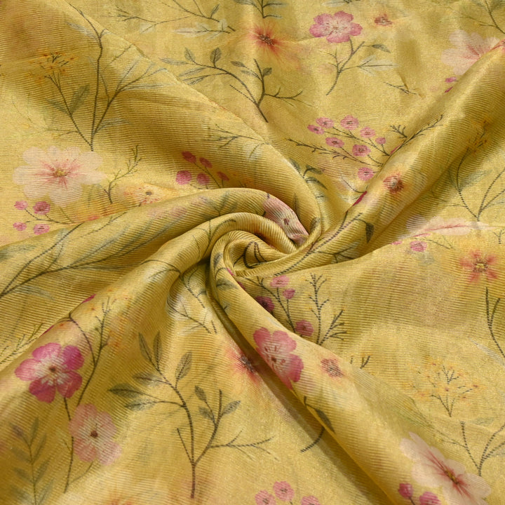 Floral Tissue Digital Print Zari Stripe Designer Fabric