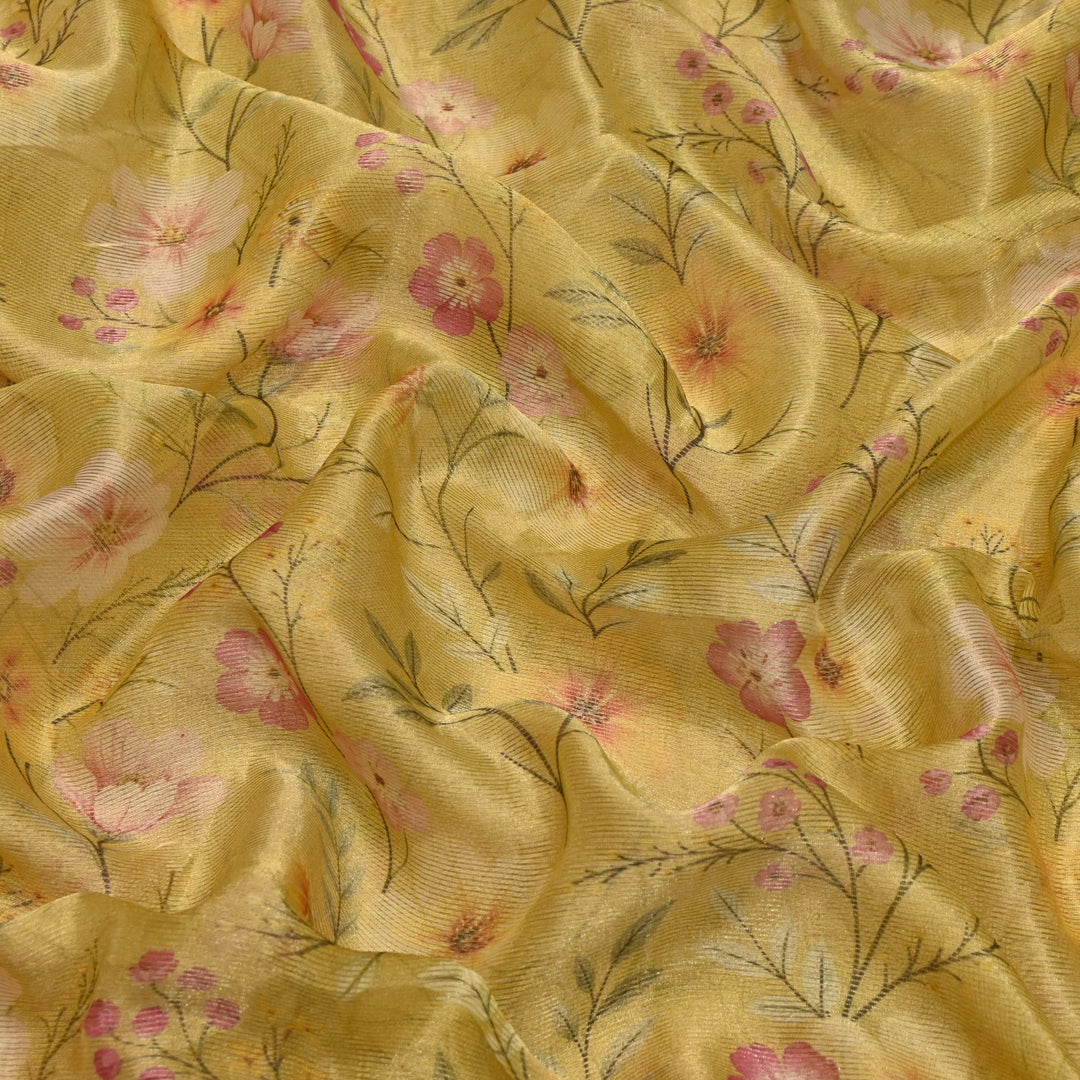 Floral Tissue Digital Print Zari Stripe Designer Fabric