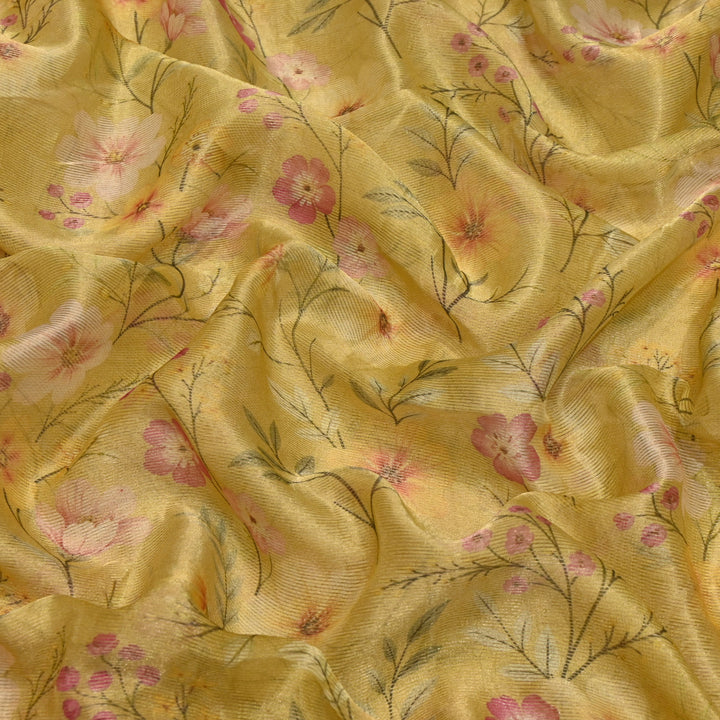 Floral Tissue Digital Print Zari Stripe Designer Fabric