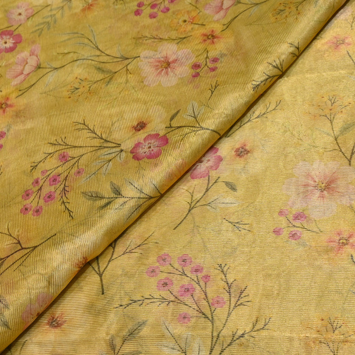Floral Tissue Digital Print Zari Stripe Designer Fabric