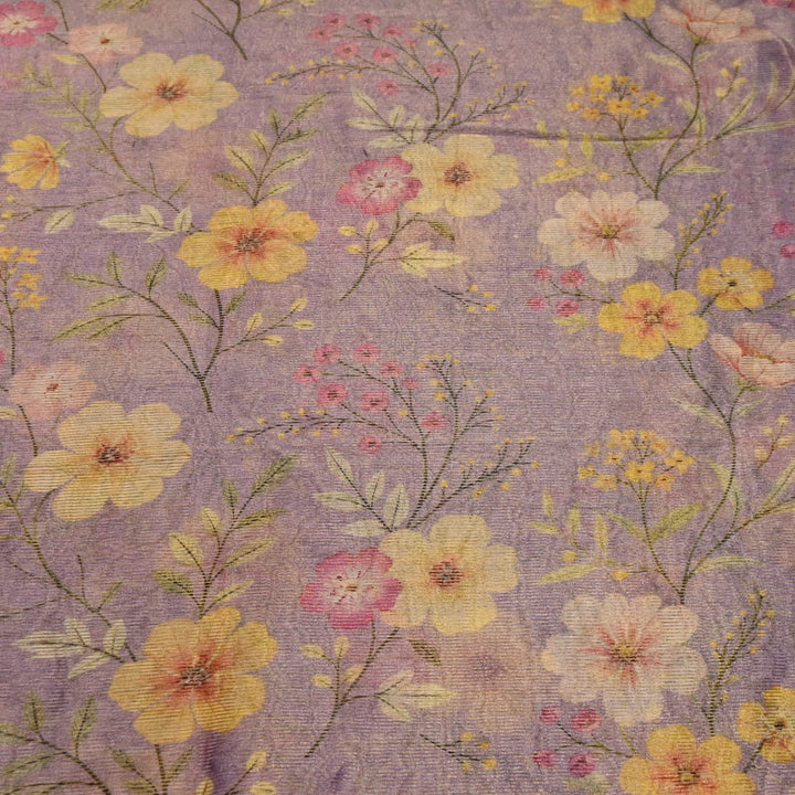 Floral Tissue Digital Print Zari Stripe Designer Fabric