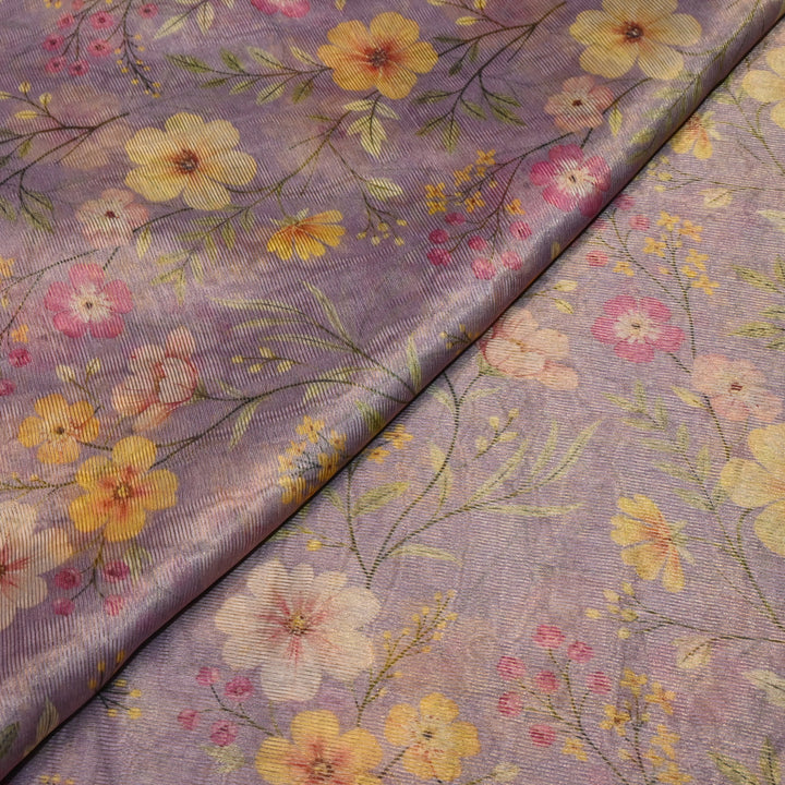 Floral Tissue Digital Print Zari Stripe Designer Fabric