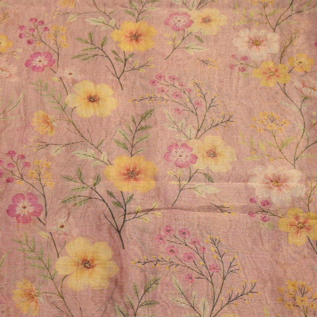 Floral Tissue Digital Print Zari Stripe Designer Fabric