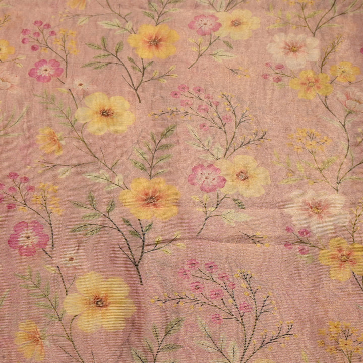 Floral Tissue Digital Print Zari Stripe Designer Fabric