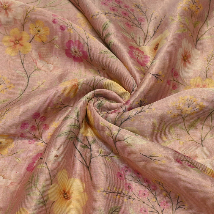 Floral Tissue Digital Print Zari Stripe Designer Fabric