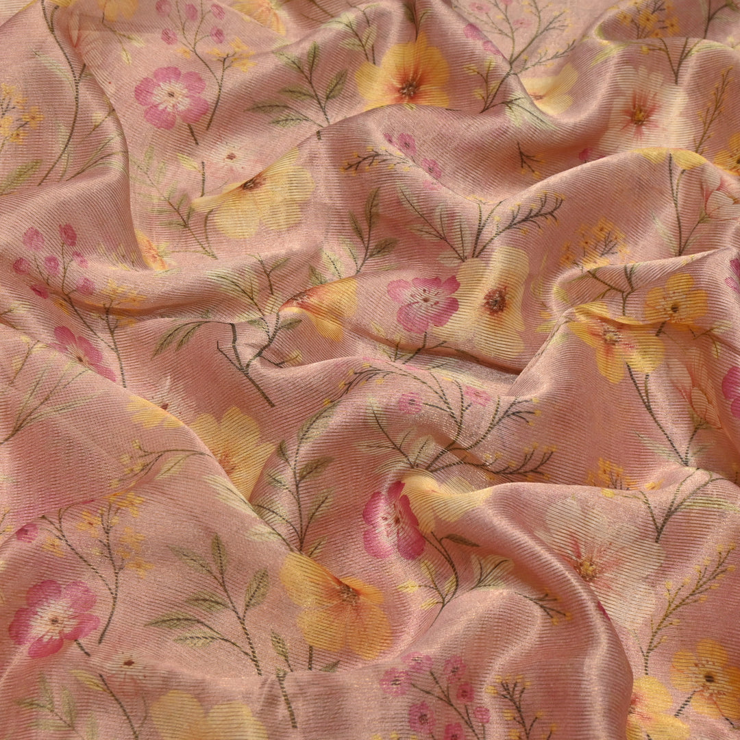 Floral Tissue Digital Print Zari Stripe Designer Fabric