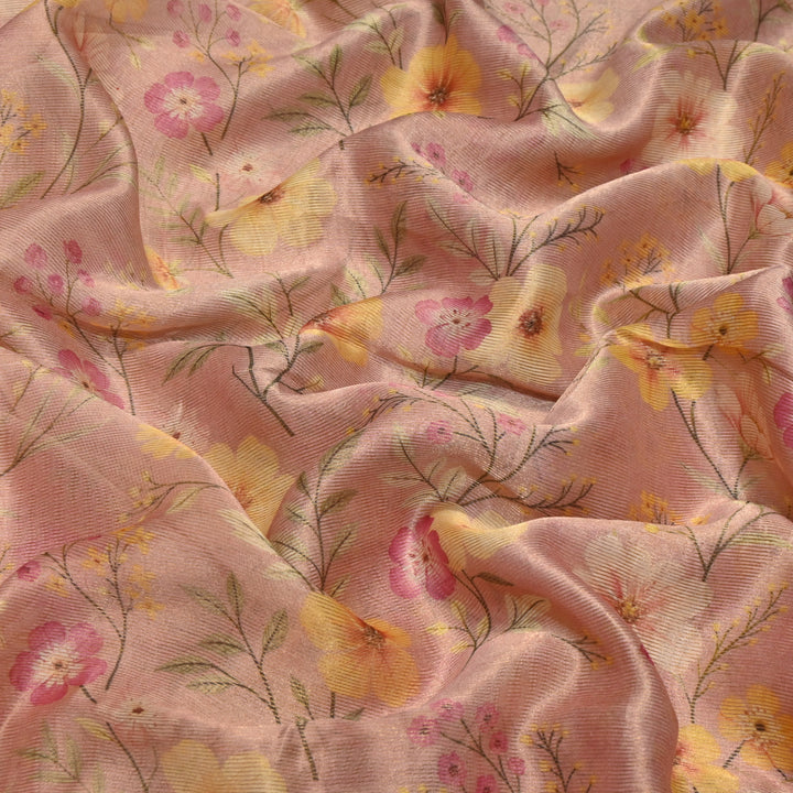 Floral Tissue Digital Print Zari Stripe Designer Fabric