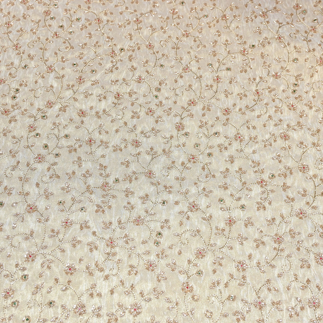 Premium Tissue Zari Moti & Sequins Embroidery Fabric | Elegant Designer Party Wear Fabric | V2745C-01