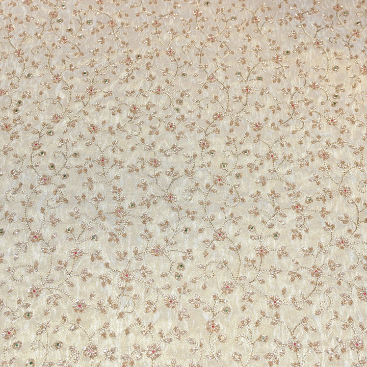 Premium Tissue Zari Moti & Sequins Embroidery Fabric | Elegant Designer Party Wear Fabric | V2745C-01