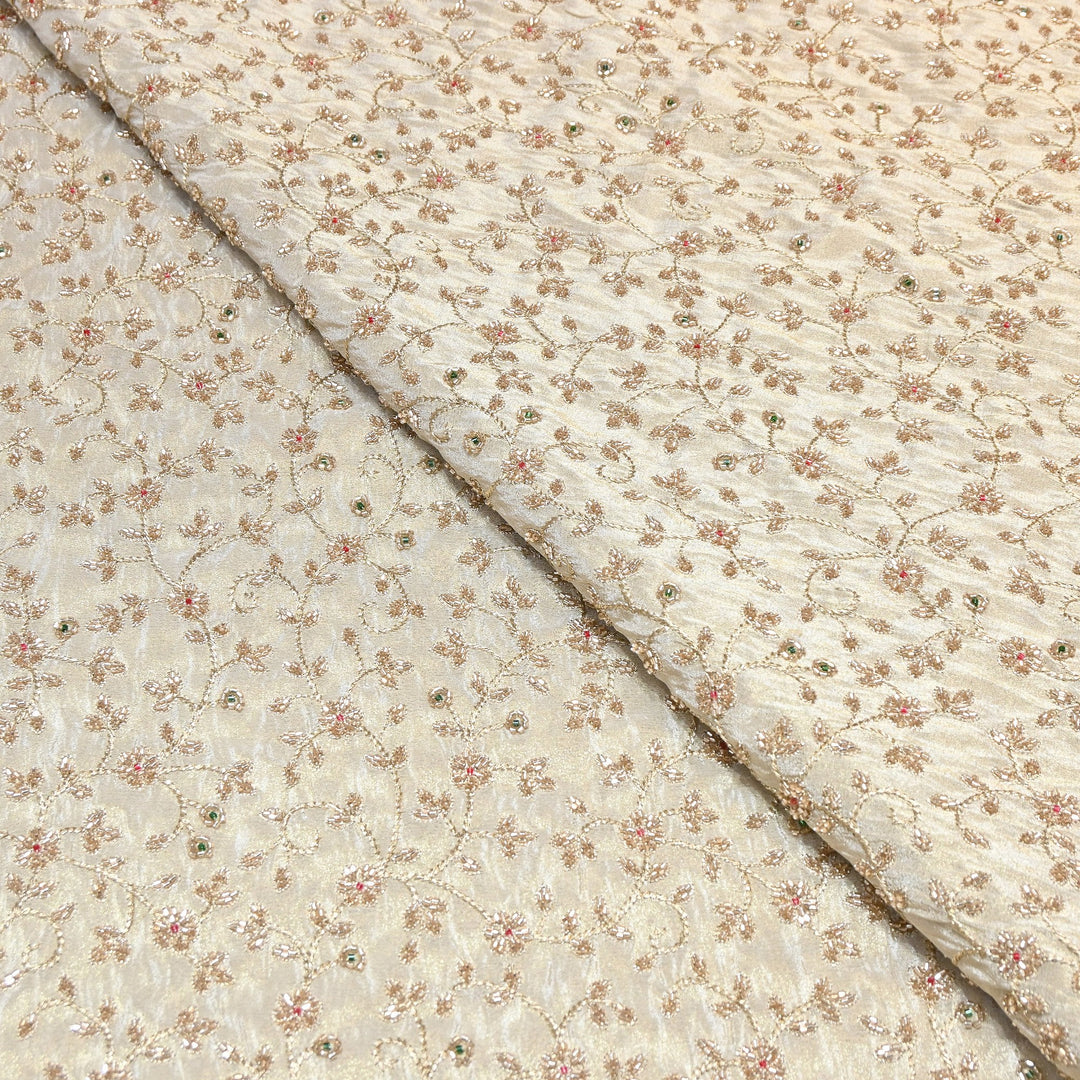 Premium Tissue Zari Moti & Sequins Embroidery Fabric | Elegant Designer Party Wear Fabric | V2745C-01
