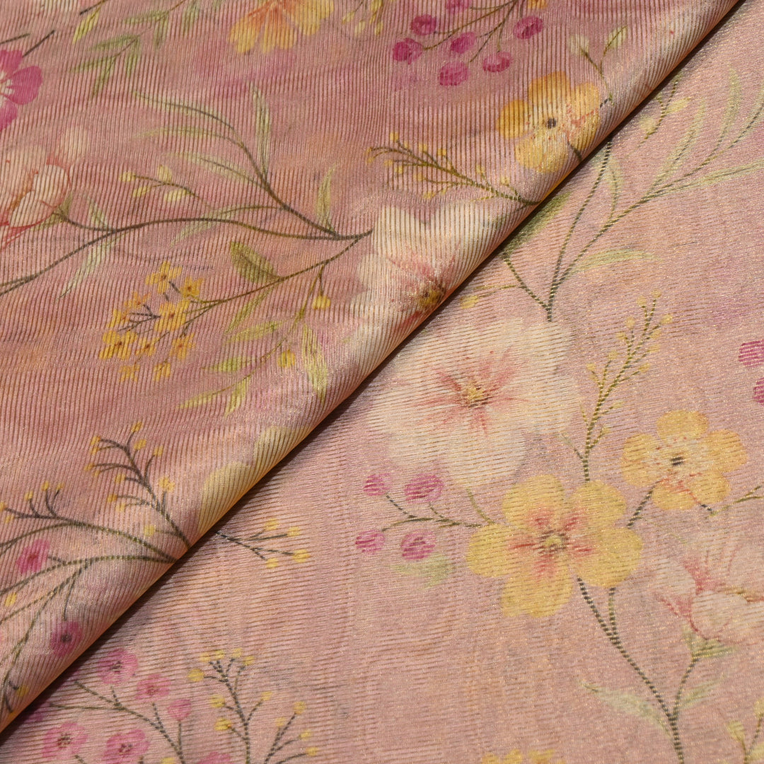 Floral Tissue Digital Print Zari Stripe Designer Fabric