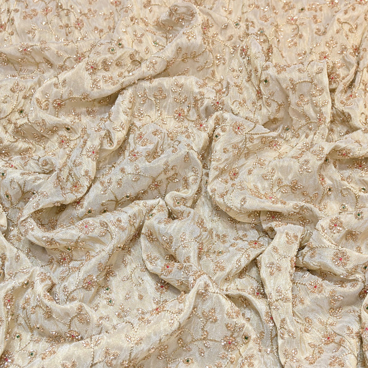 Premium Tissue Zari Moti & Sequins Embroidery Fabric | Elegant Designer Party Wear Fabric | V2745C-01