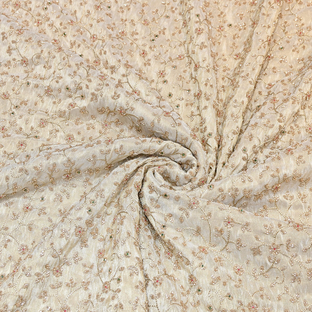 Premium Tissue Zari Moti & Sequins Embroidery Fabric | Elegant Designer Party Wear Fabric | V2745C-01