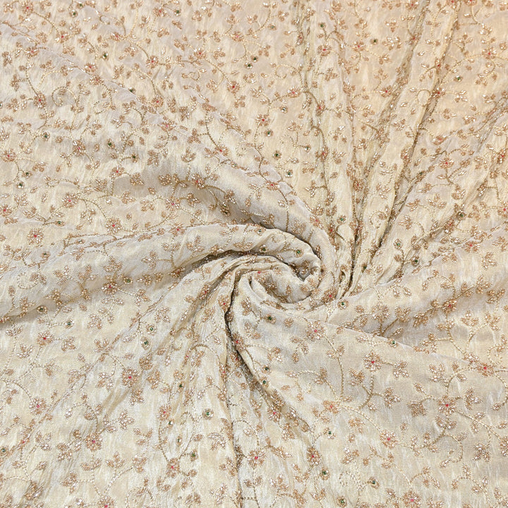 Premium Tissue Zari Moti & Sequins Embroidery Fabric | Elegant Designer Party Wear Fabric | V2745C-01