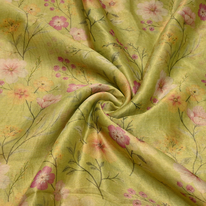 Floral Tissue Digital Print Zari Stripe Designer Fabric
