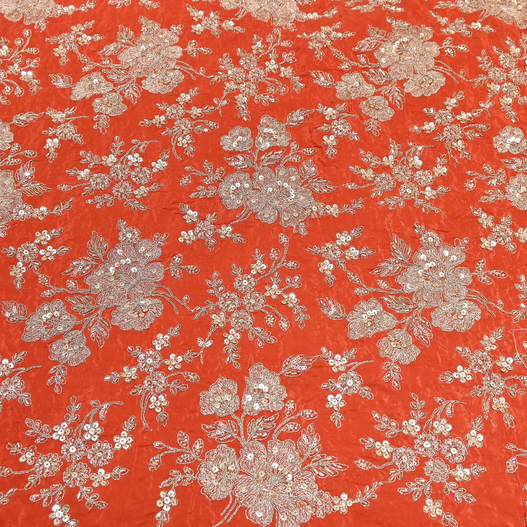 Premium Crepe Zari, Moti & Sequins Embroidery Fabric | Designer Fabric | V2715C-01
