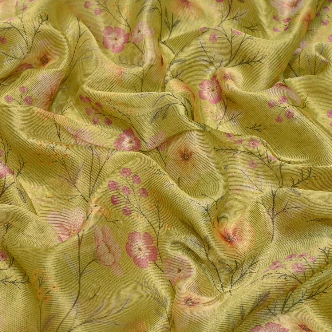 Floral Tissue Digital Print Zari Stripe Designer Fabric