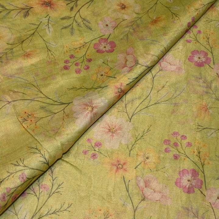 Floral Tissue Digital Print Zari Stripe Designer Fabric