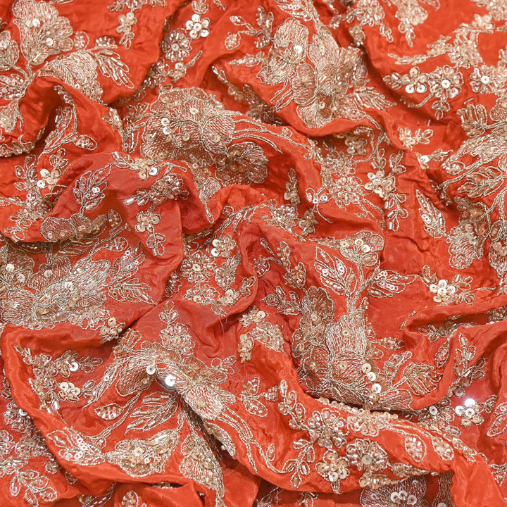 Premium Crepe Zari, Moti & Sequins Embroidery Fabric | Designer Fabric | V2715C-01