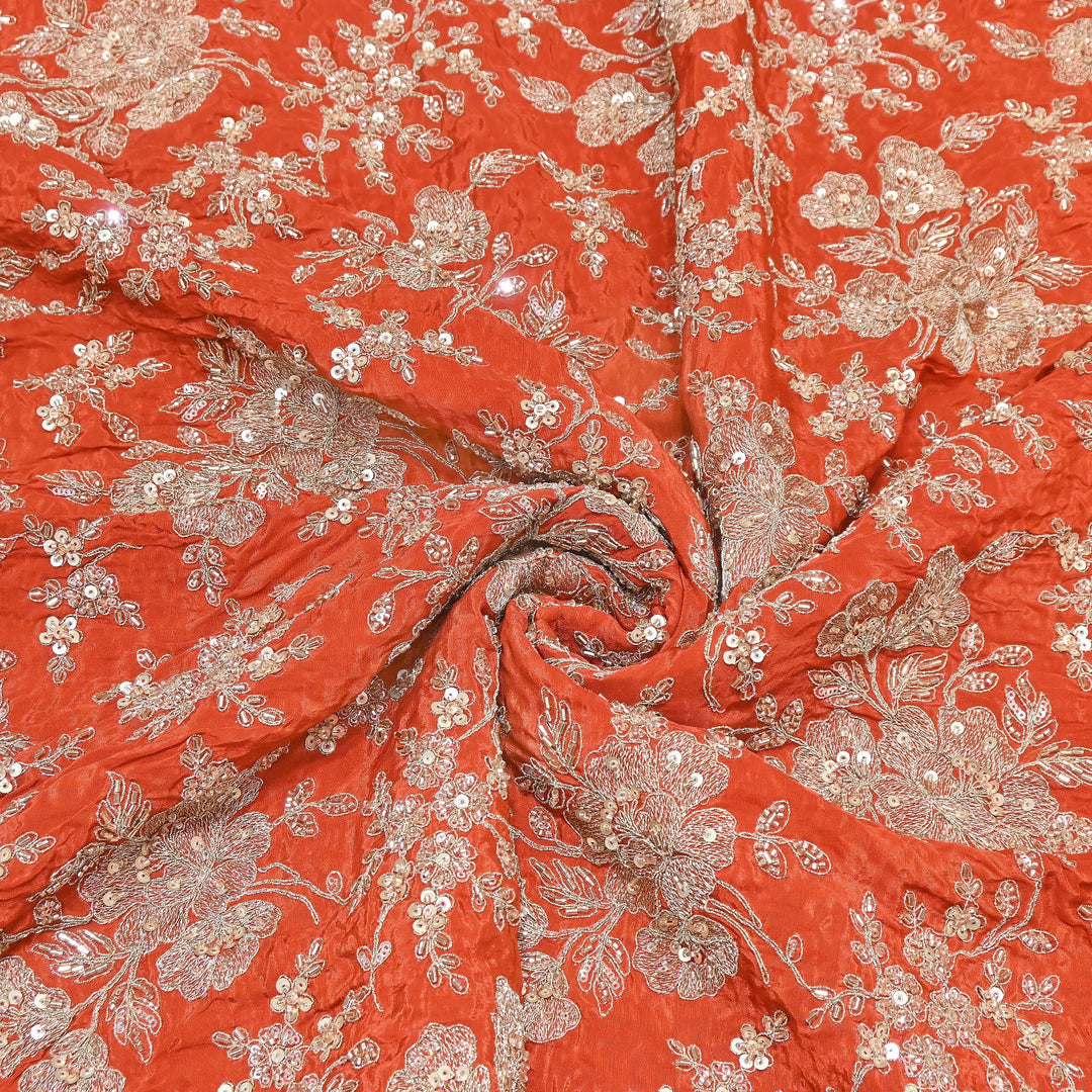 Premium Crepe Zari, Moti & Sequins Embroidery Fabric | Designer Fabric | V2715C-01