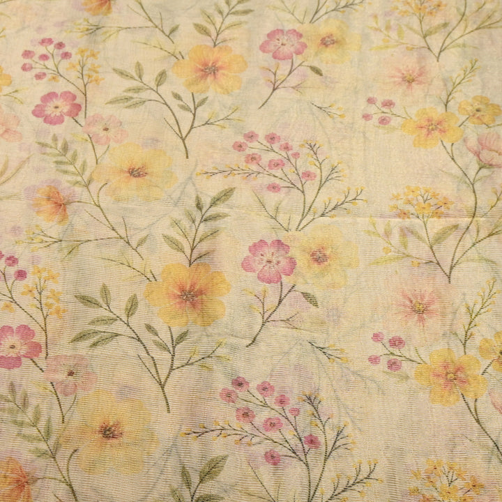 Floral Tissue Digital Print Zari Stripe Designer Fabric