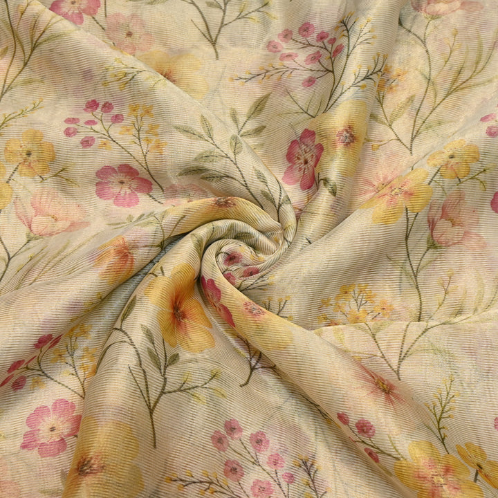 Floral Tissue Digital Print Zari Stripe Designer Fabric