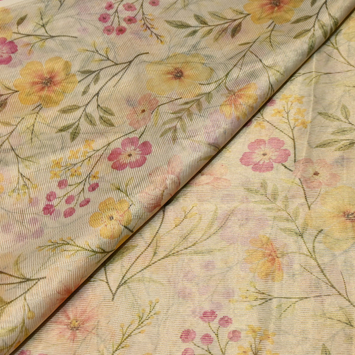 Floral Tissue Digital Print Zari Stripe Designer Fabric