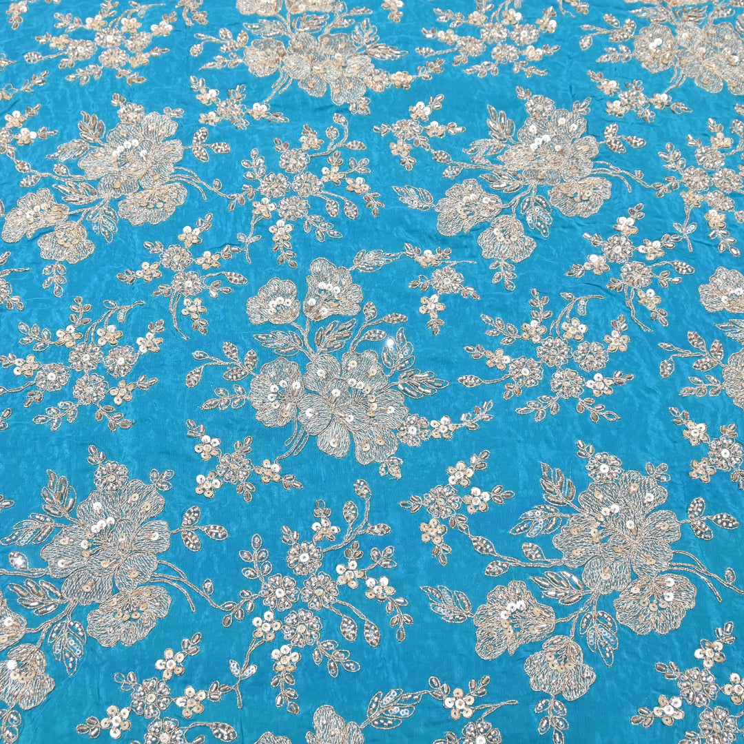 Premium Crepe Zari, Moti & Sequins Embroidery Fabric | Designer Fabric | V2715C-04