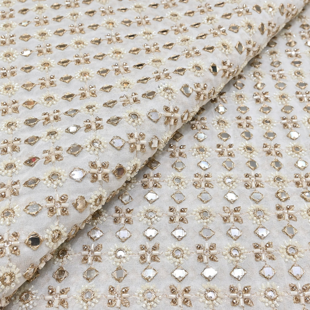 DYEABLE GEORGETTE MOTI SEQUINS EMBROIDERY FABRIC - V1935C