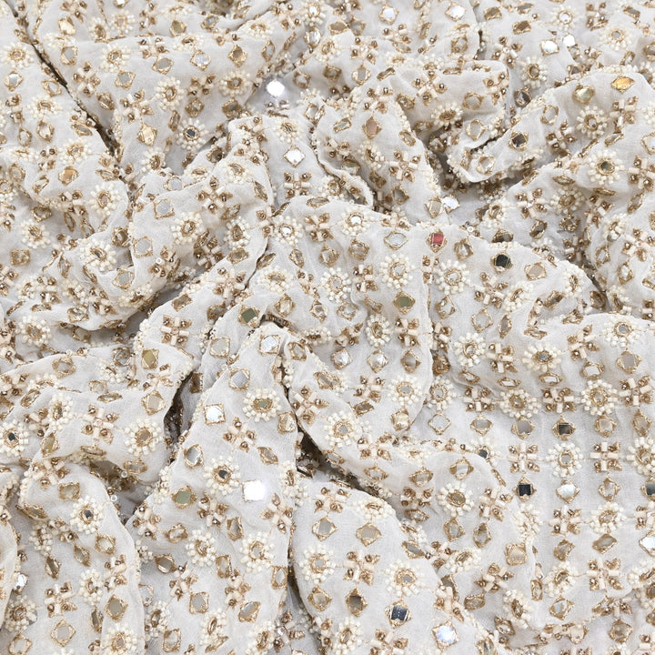 DYEABLE GEORGETTE MOTI SEQUINS EMBROIDERY FABRIC - V1935C