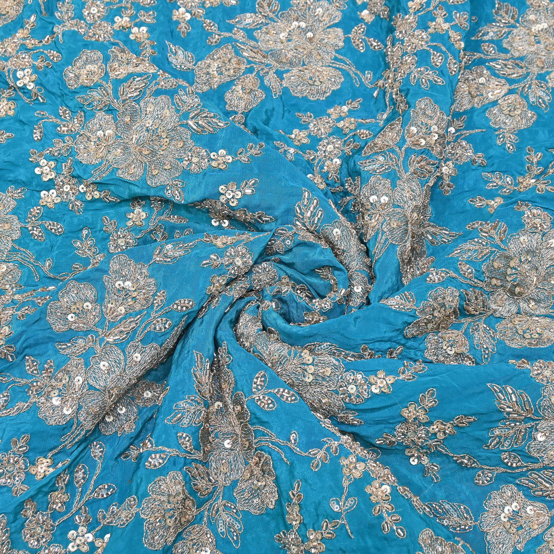 Premium Crepe Zari, Moti & Sequins Embroidery Fabric | Designer Fabric | V2715C-04