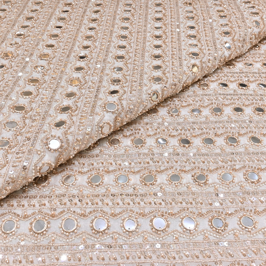 DYEABLE GEORGETTE MOTI ZARI MIRROR EMBROIDERY FABRIC - KH2662