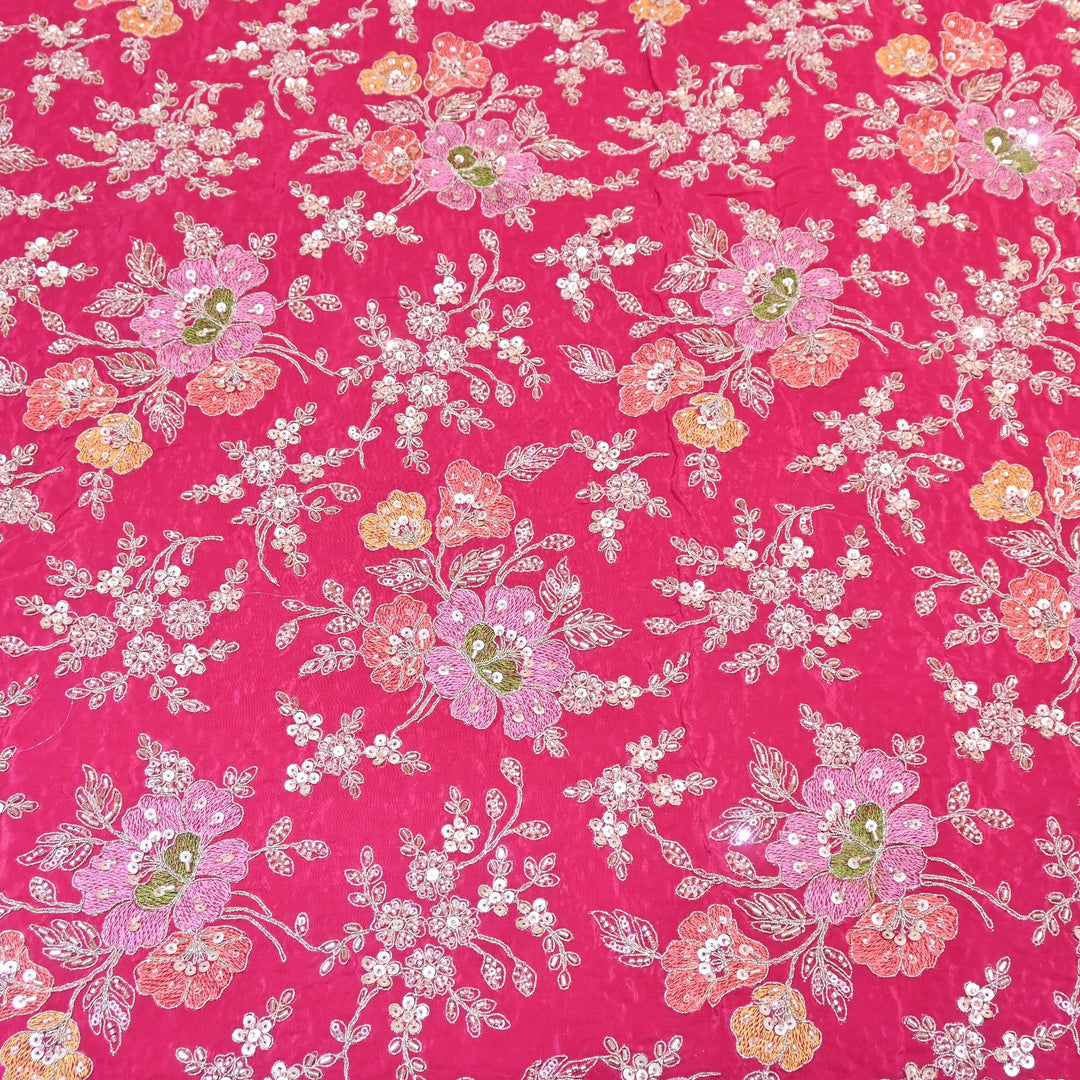 Premium Crepe Zari, Moti & Sequins Embroidery Fabric | Designer Fabric | V02710C-01
