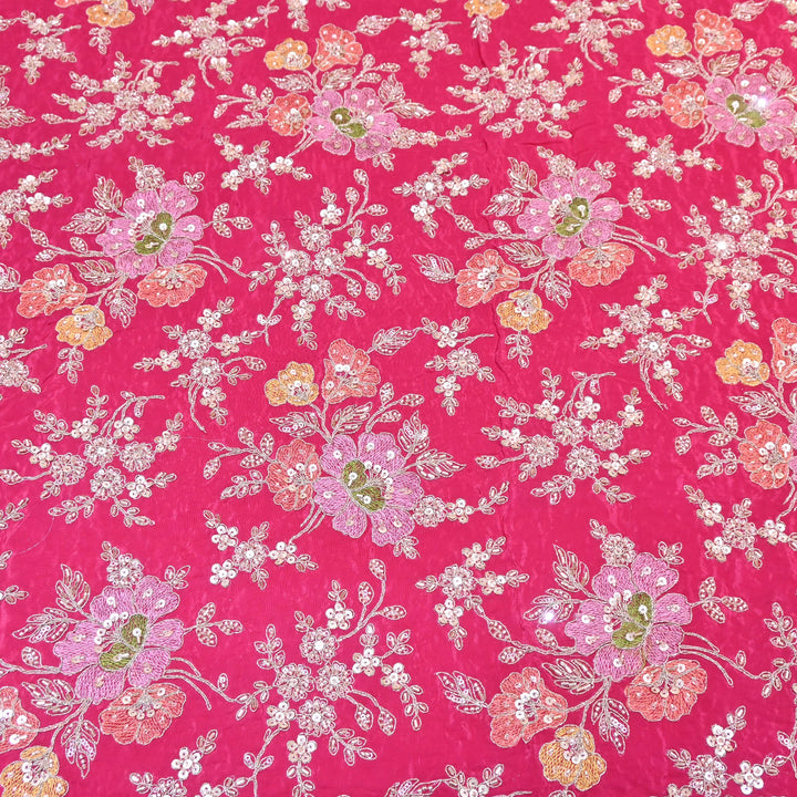 Premium Crepe Zari, Moti & Sequins Embroidery Fabric | Designer Fabric | V02710C-01