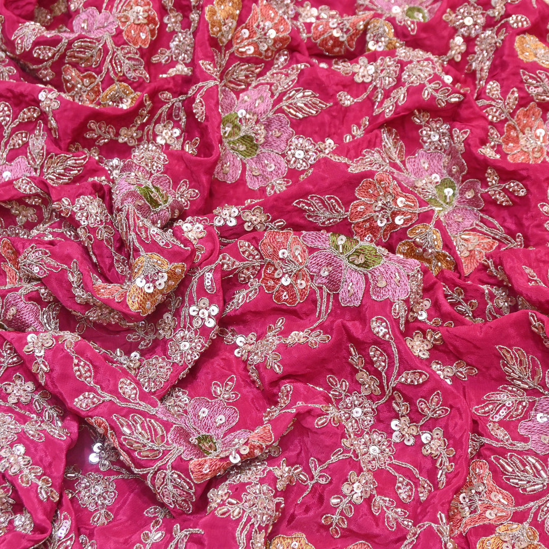 Premium Crepe Zari, Moti & Sequins Embroidery Fabric | Designer Fabric | V02710C-01