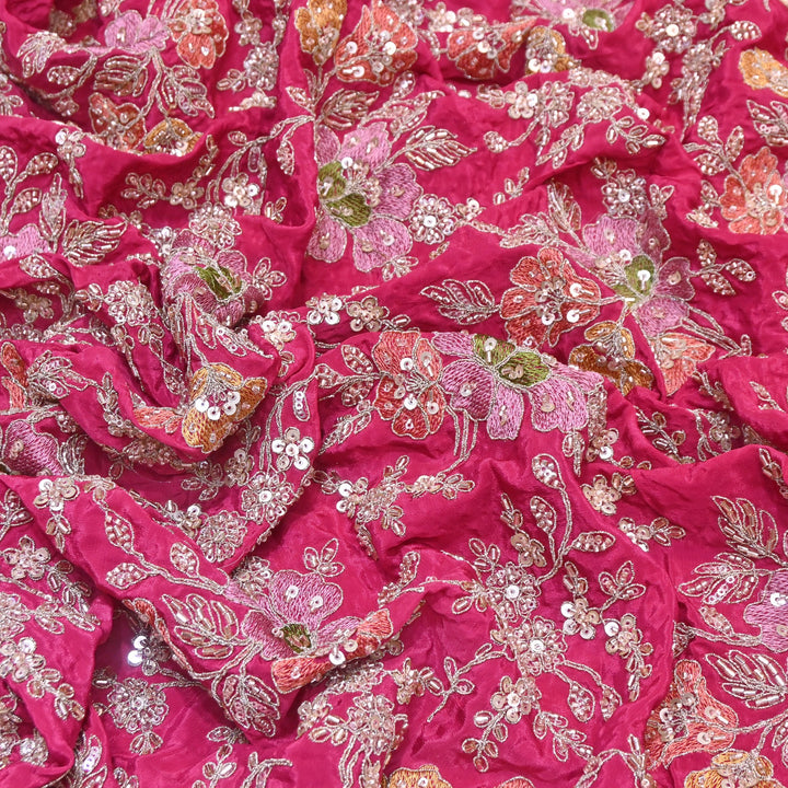 Premium Crepe Zari, Moti & Sequins Embroidery Fabric | Designer Fabric | V02710C-01