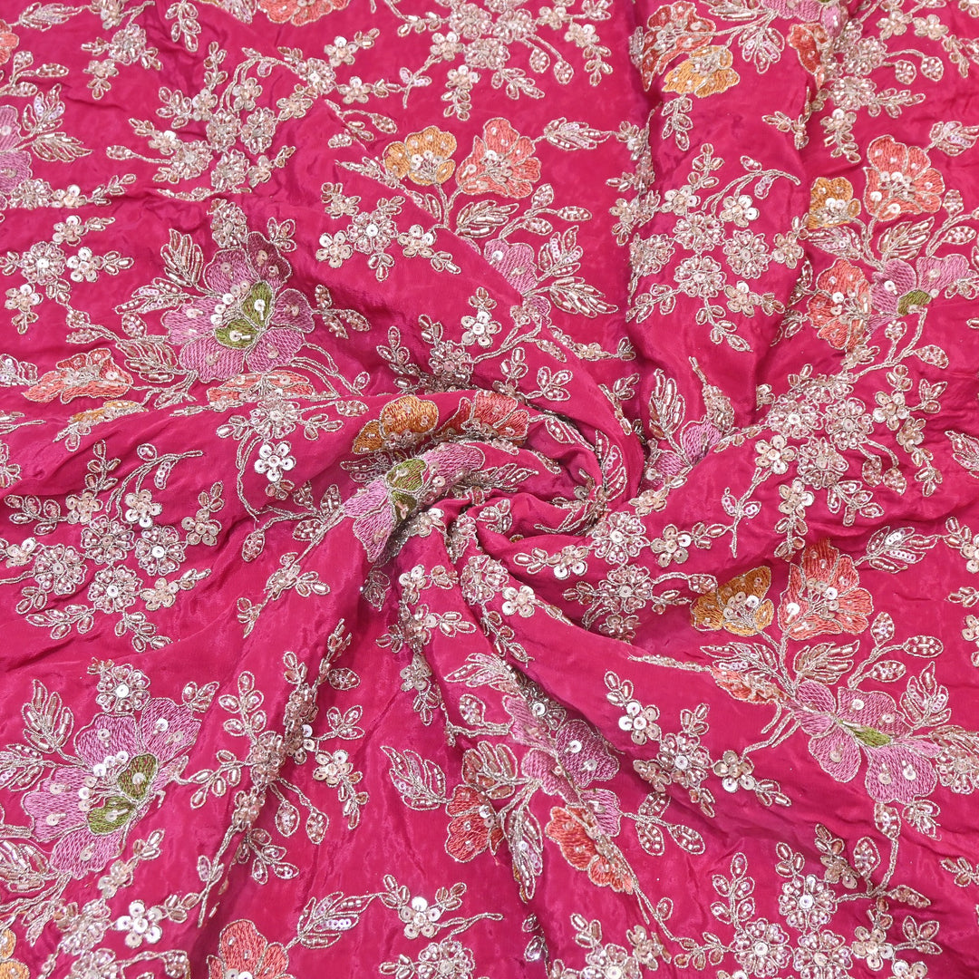 Premium Crepe Zari, Moti & Sequins Embroidery Fabric | Designer Fabric | V02710C-01