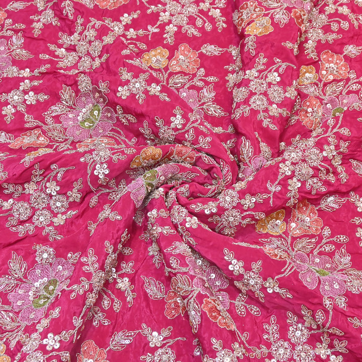 Premium Crepe Zari, Moti & Sequins Embroidery Fabric | Designer Fabric | V02710C-01