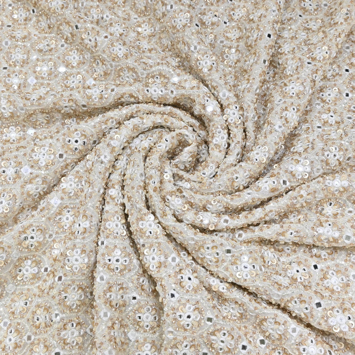 DYEABLE GEORGETTE MOTI SEQUINS MIRROR EMBROIDERY FABRIC - V3018C