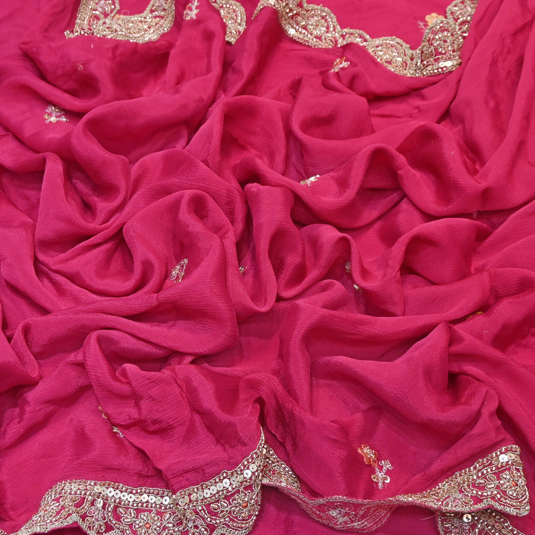 Premium Chinon Zari, Moti & Sequin Embroidery Dupatta Fabric | V02714C-01