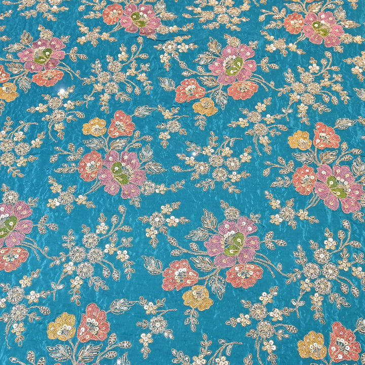 Premium Crepe Zari, Moti & Sequins Embroidery Fabric | Designer Fabric | V02710C-02
